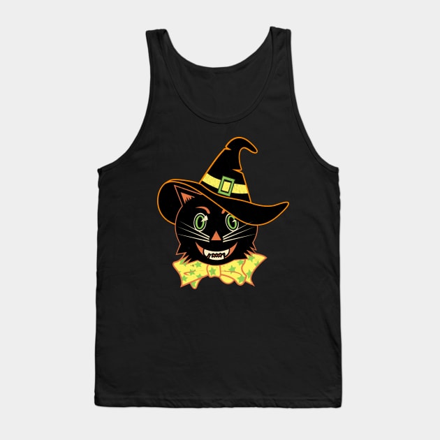 Vintage Halloween Black Cat Witch Tank Top by LMHDesigns